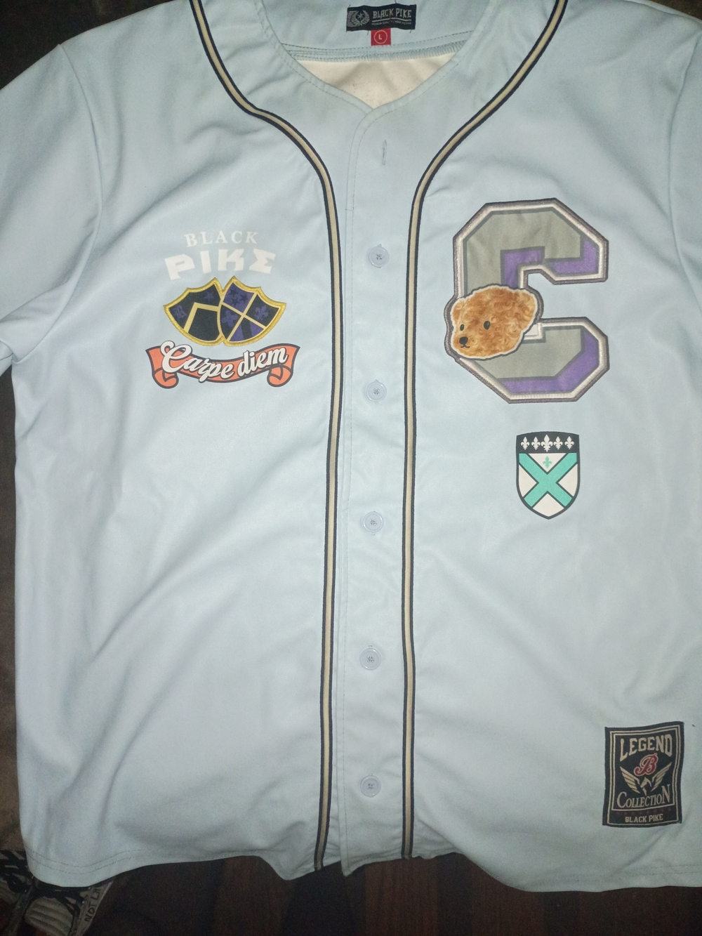 Black Pike Light Blue Patchwork Baseball Jersey - Men's ! Good Condition
